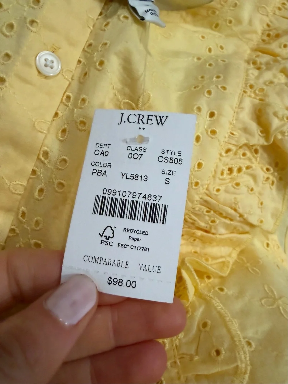 J crew pale banana Eyelet flutter-sleeve top